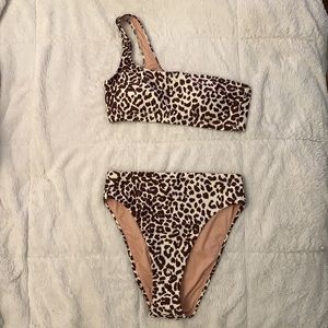 J. Crew Leopard Print Bikini - One Shoulder Top & High Rise Bottom NWT MSRP $140